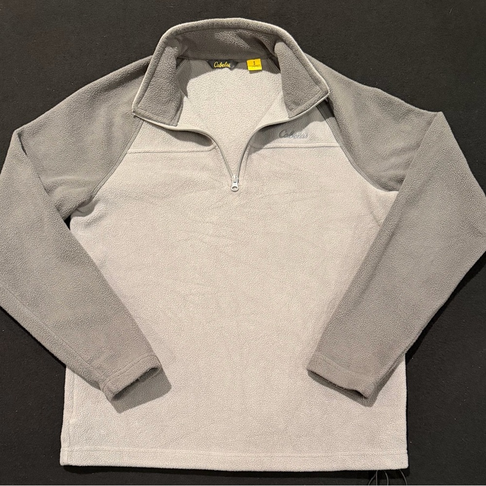 Cabelas‎ Sweater Large Grey Fleece Pullover 1/4 Zip Pullover Mens Small